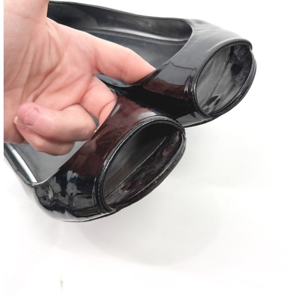 Stuart Weitzman Black Patent Leather Peep Toe Wedge Pumps Size 10.5 M - Picture 7 of 13
